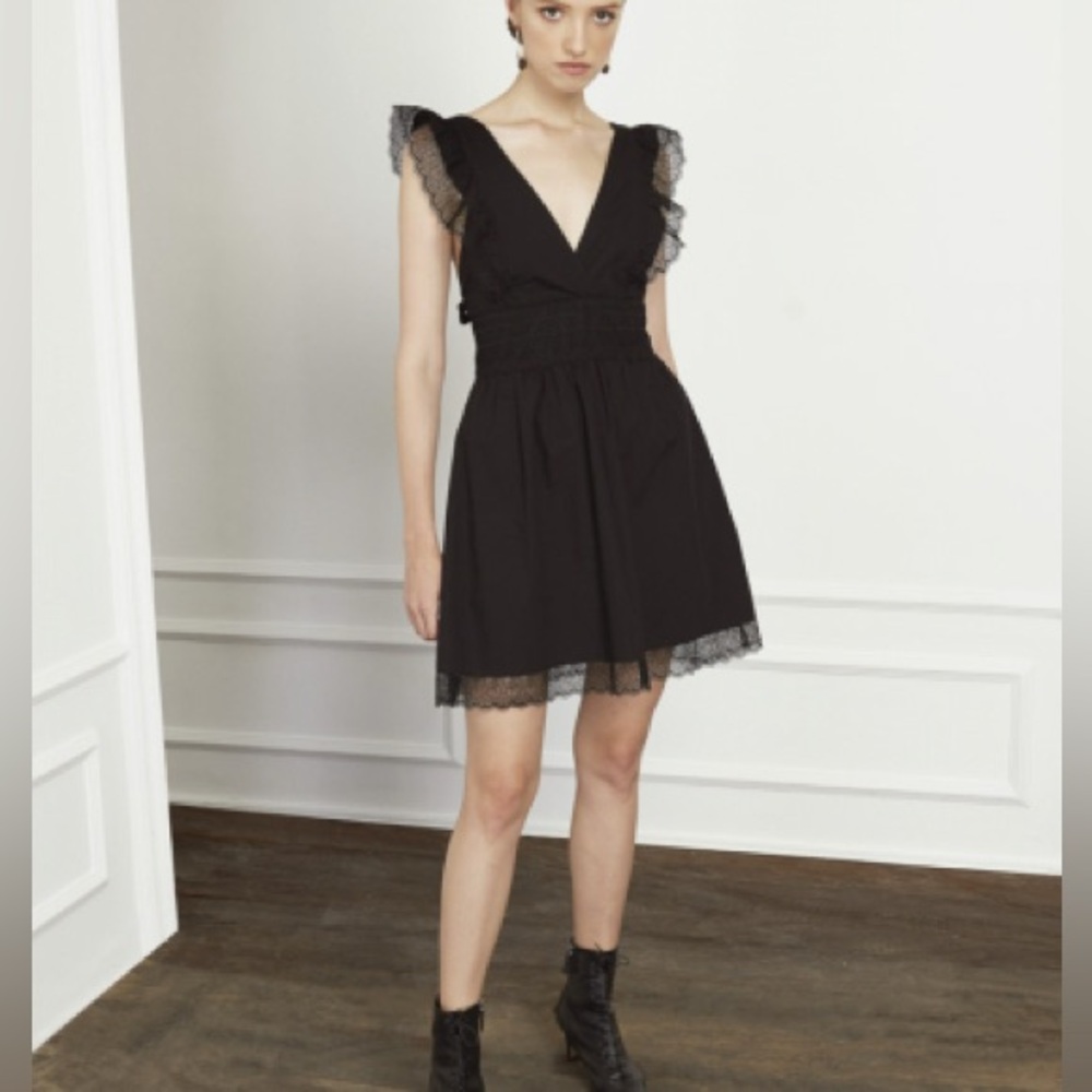 NWT Magali Pascal Anthropologie Vivienne Black Lace Trim Mini Dress Sz XS